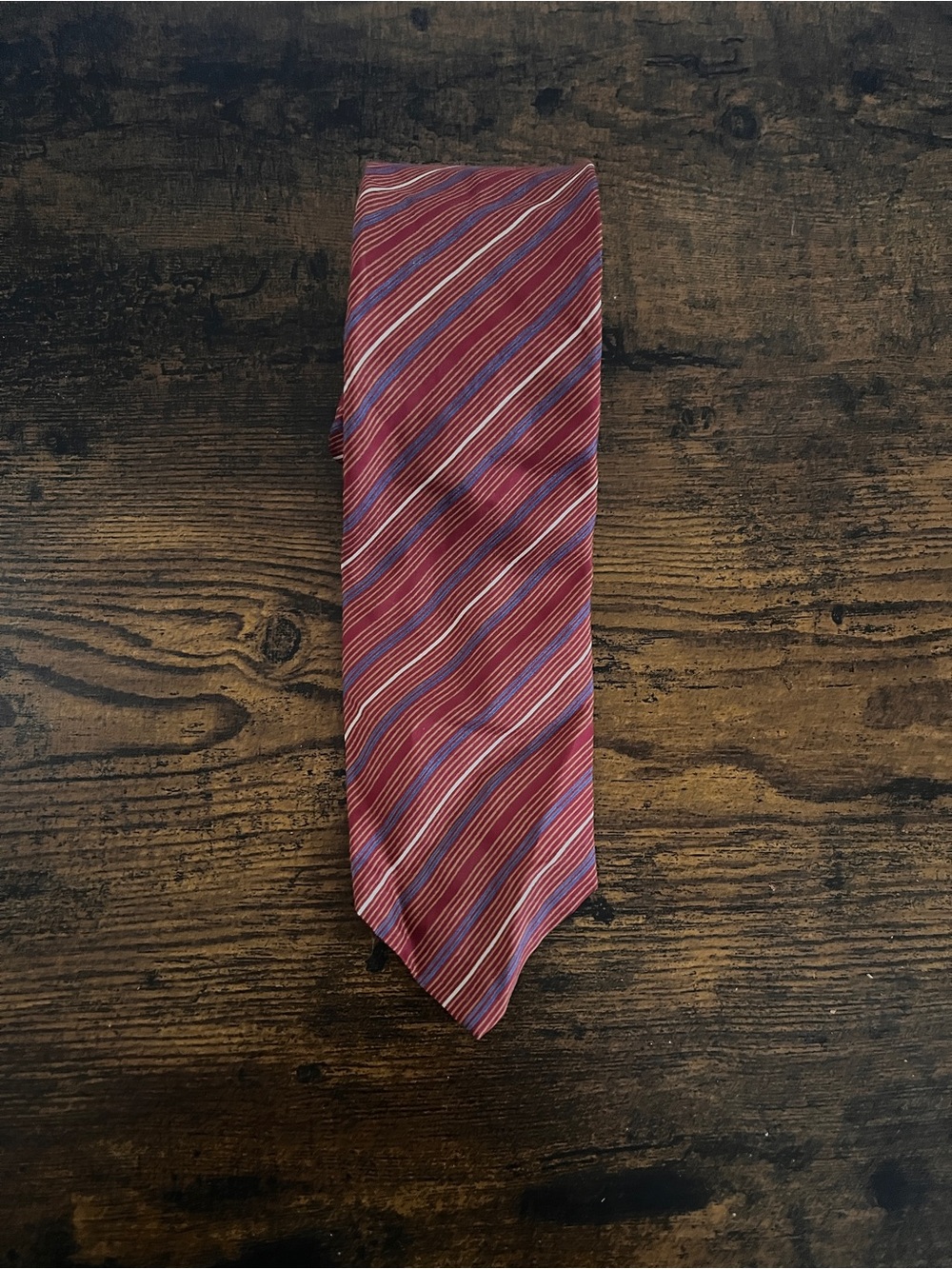 Halston Heritage Red Striped Silk Tie with Blue and White Accents